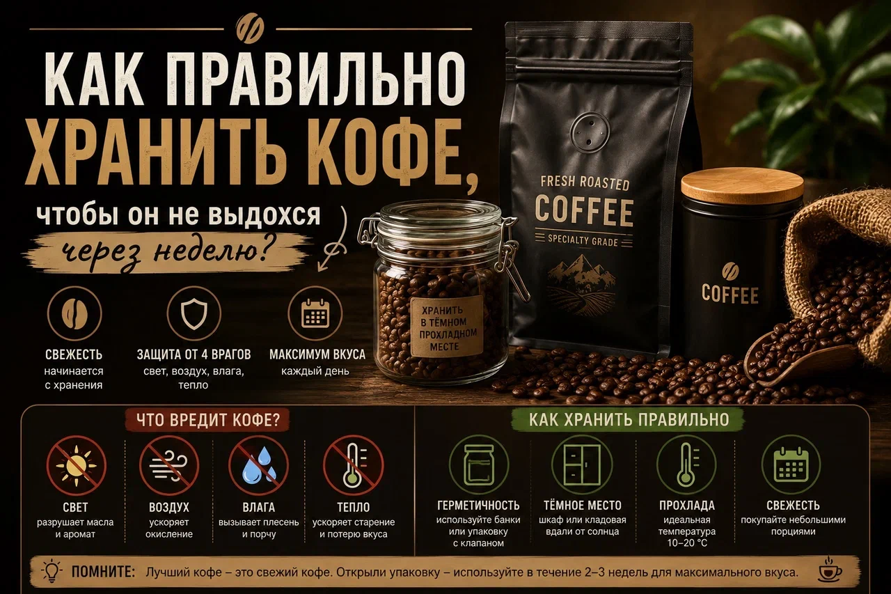 Почему кофе теряет вкус за неделю? Разбираем 5 главных врагов
