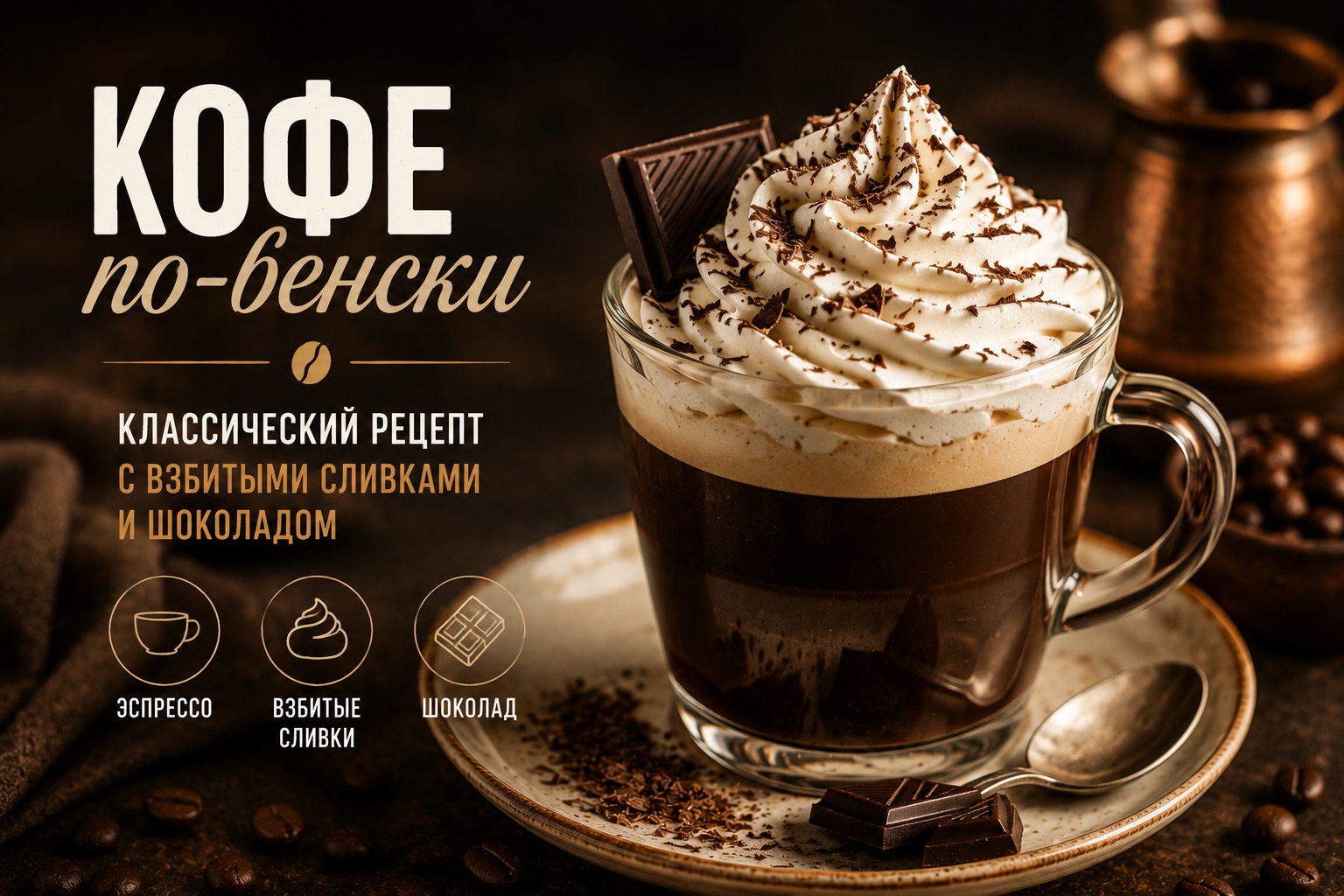 Кофе по-венски: классический рецепт со сливками и шоколадо