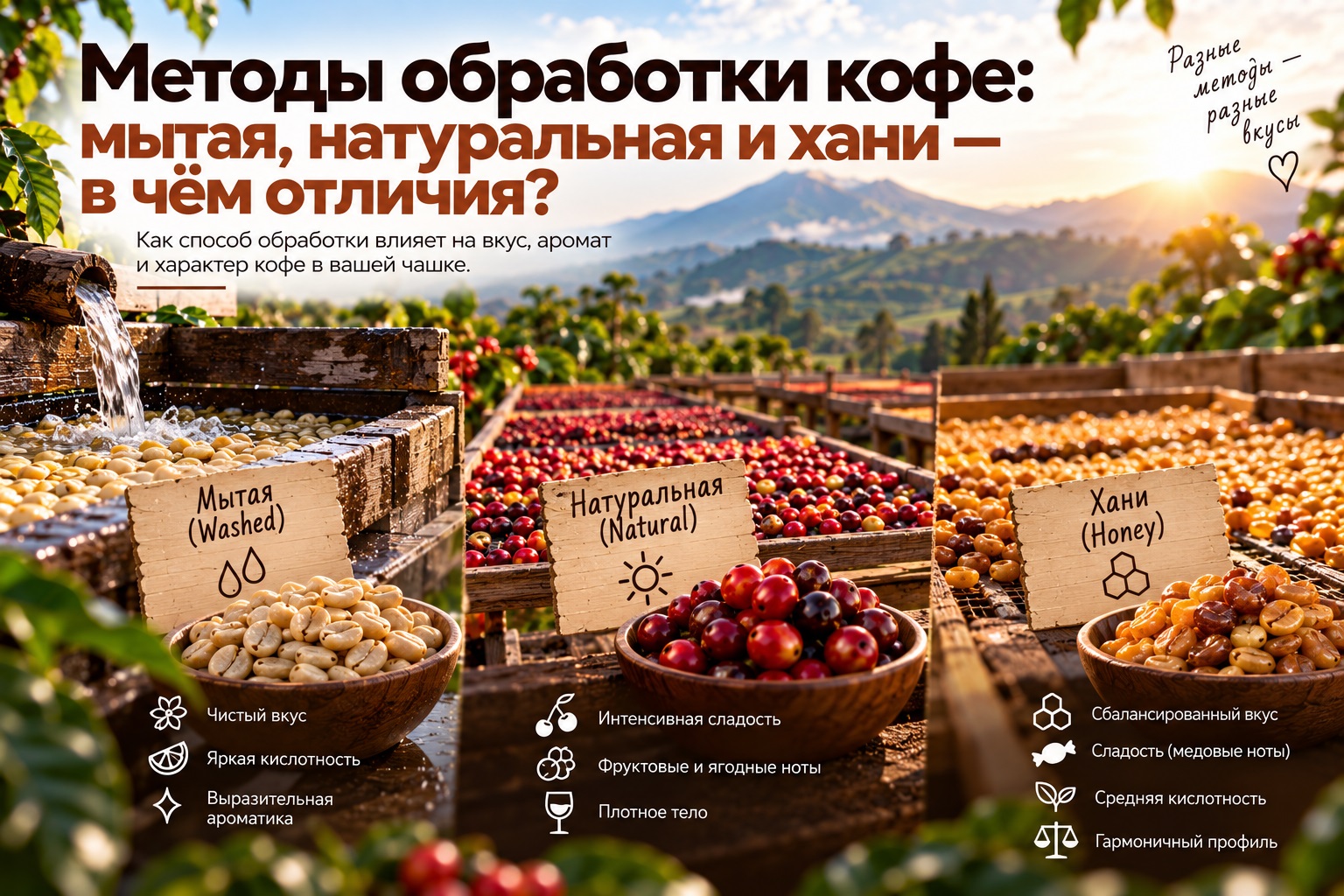 Методы обработки кофе: мытая, натуральная и хани — в чём отличия