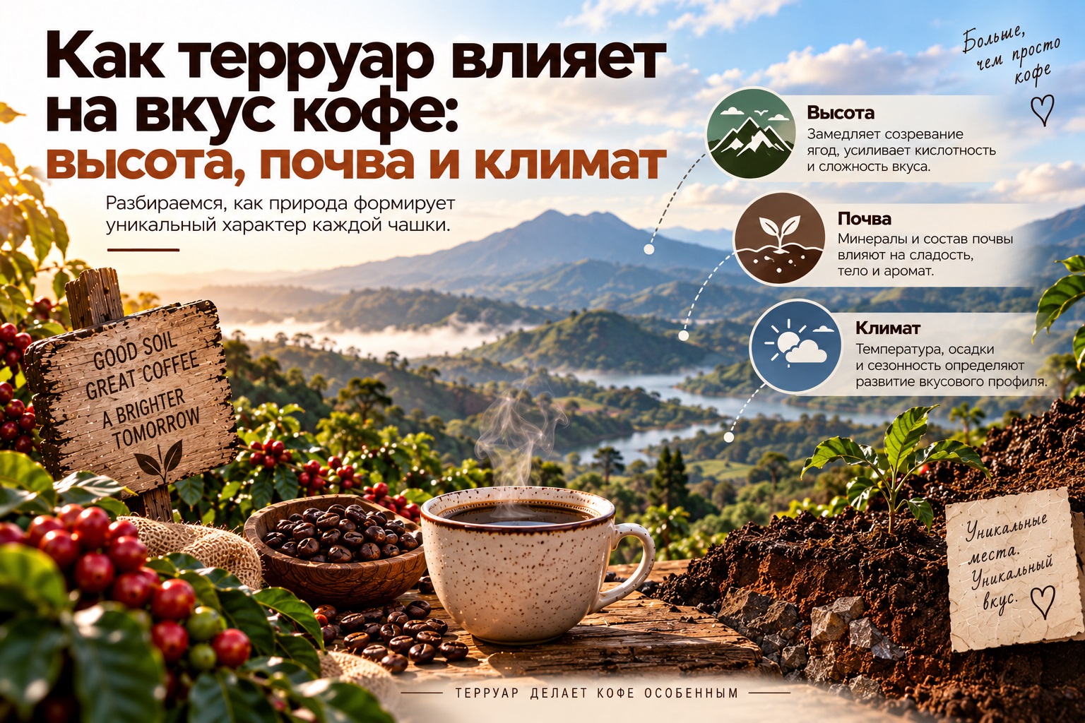 Как терруар влияет на вкус кофе: высота, почва и климат
