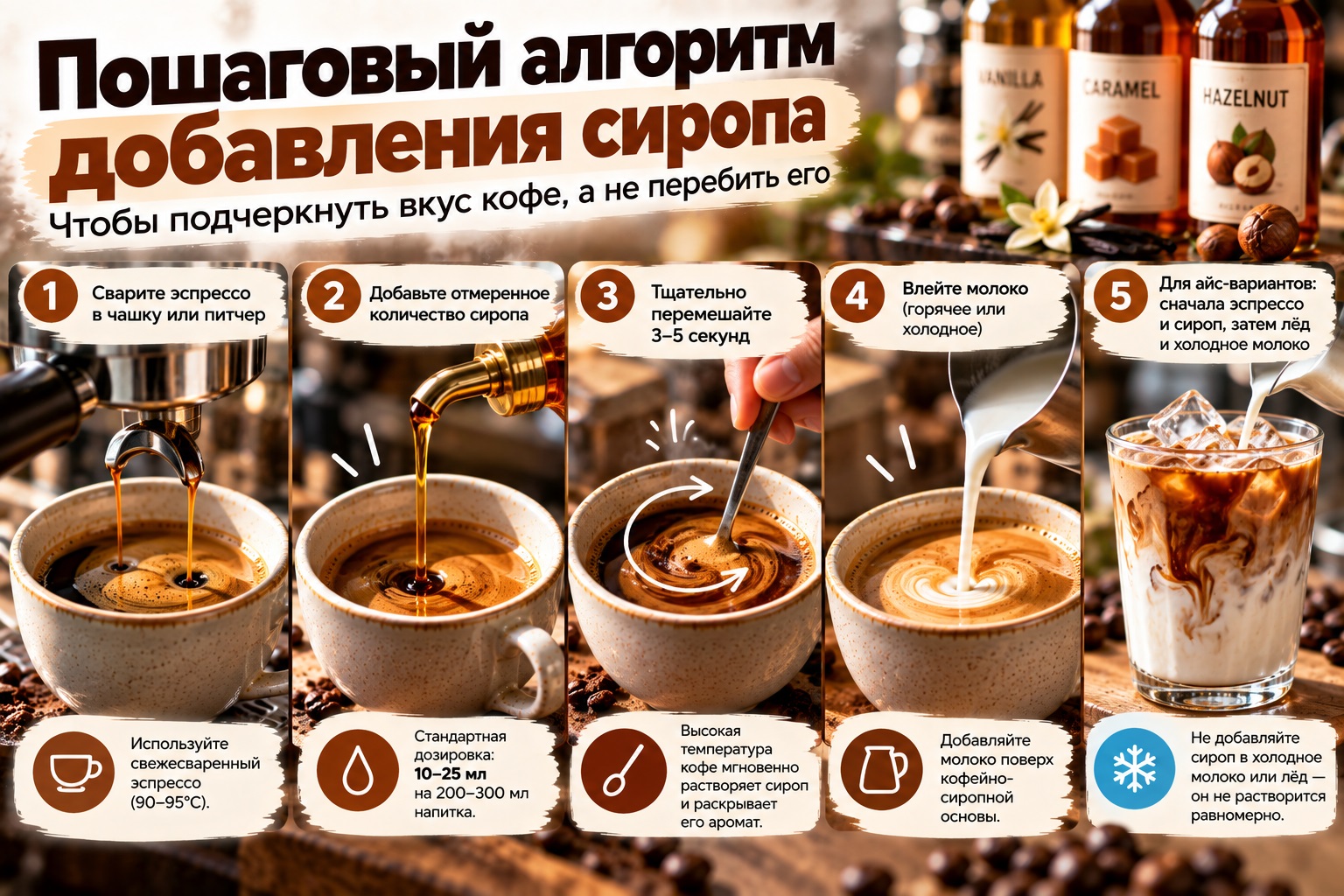 Пошаговый алгоритм добавления сиропа