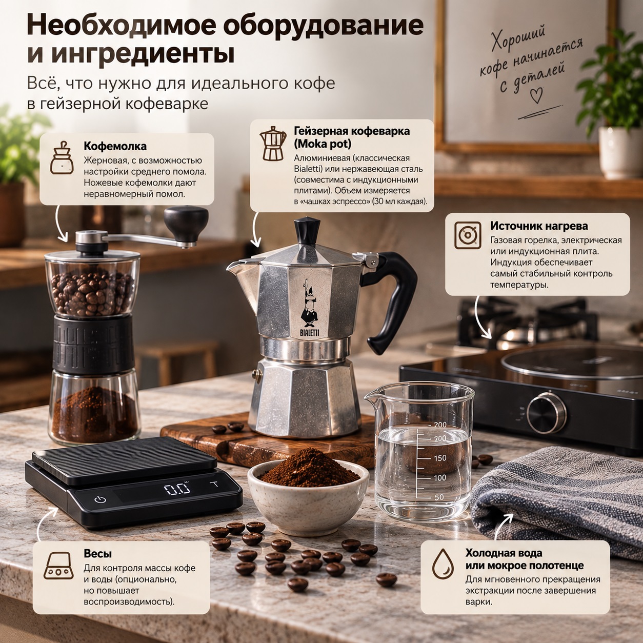 Оборудования для гейзерной кофеварки