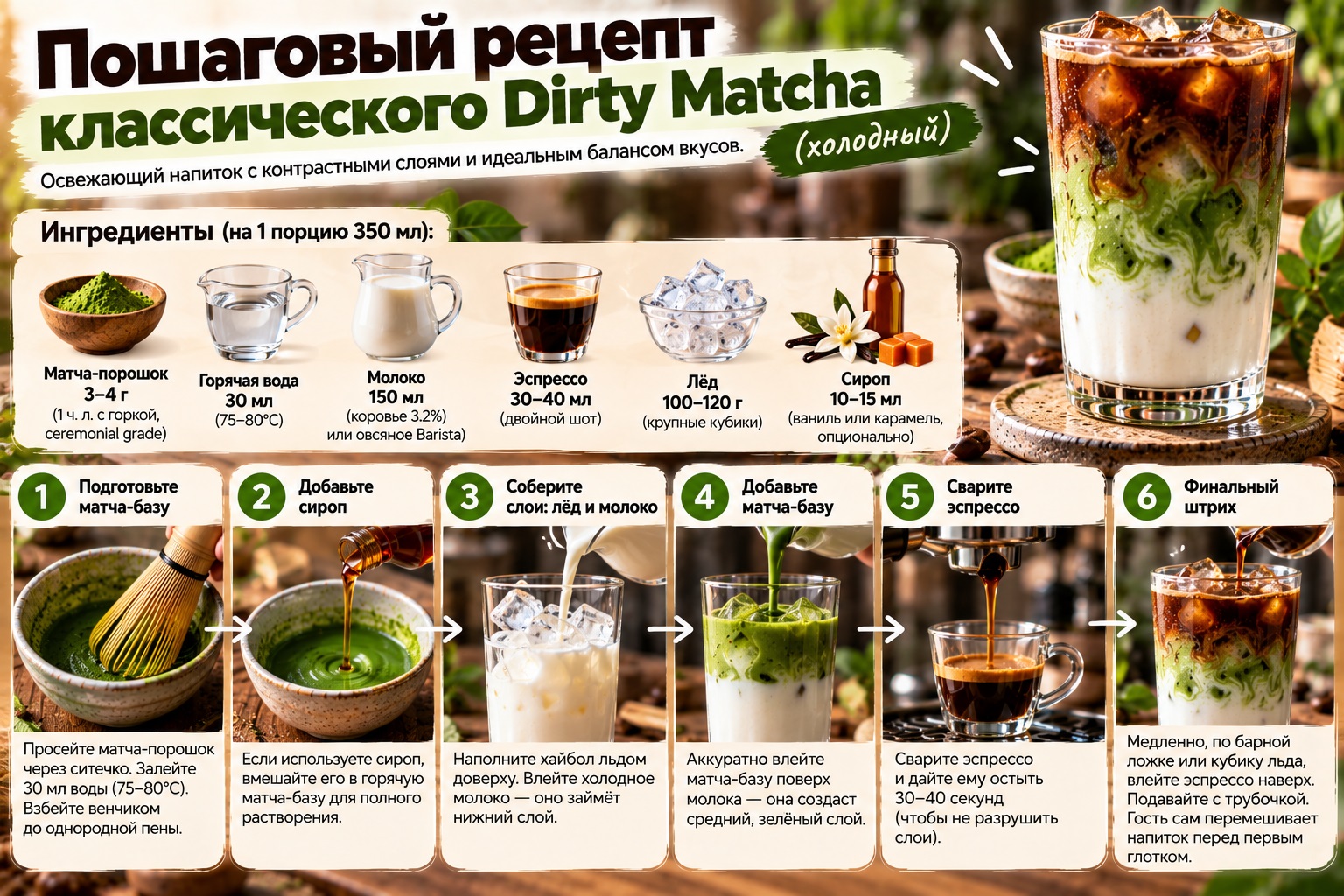 рецепт классического Dirty Matcha
